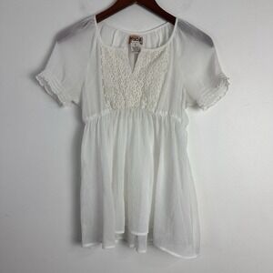 Y2K Fairy Babydoll Sheer Lace‎ Top White Milkmaid Short Sleeve Peasant Small